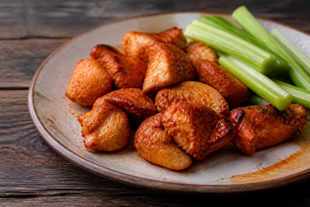 Air fryer buffalo chicken pieces with celery