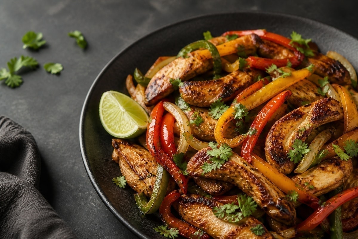 Air fryer chicken fajitas with peppers and onion