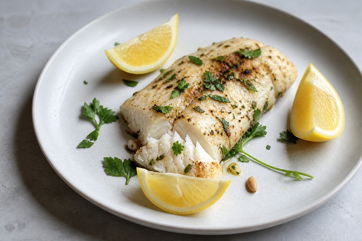 Air fryer lemon cod fillet with lemon wedges