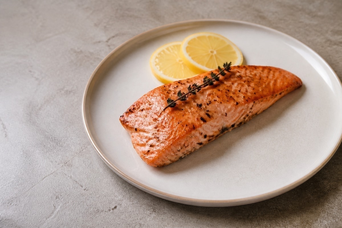 Air fryer salmon fillets with lemon and garlic