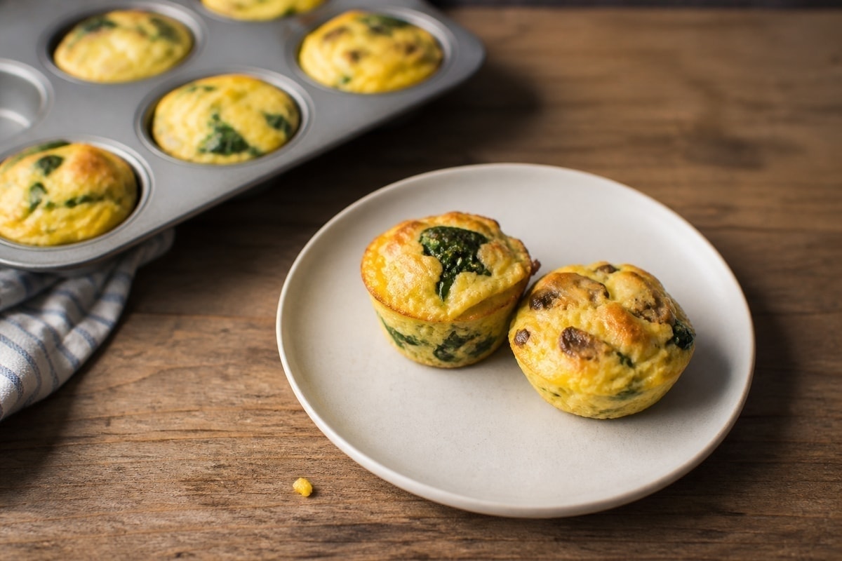 Breakfast egg muffins with spinach, turkey, and cheese