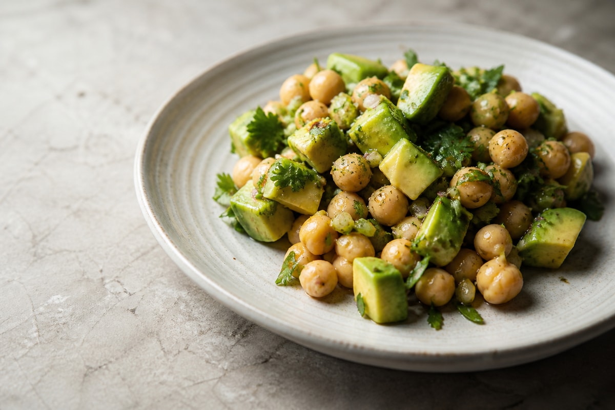 Chickpea and avocado salad with feta and cucumber