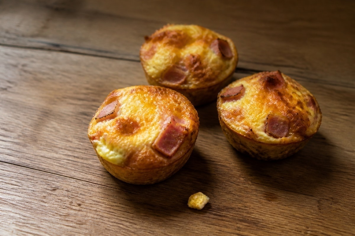 Ham and cheese egg muffins in a muffin tin