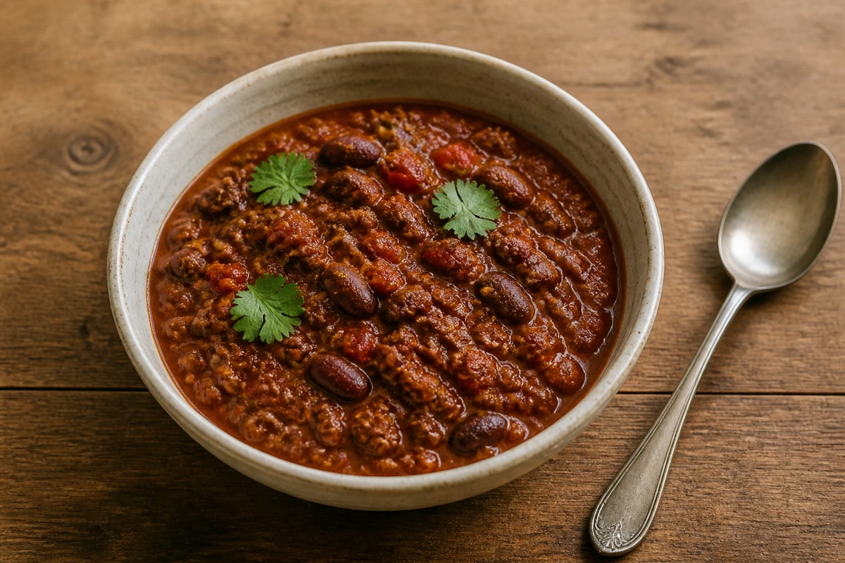 High protein beef chilli in a bowl