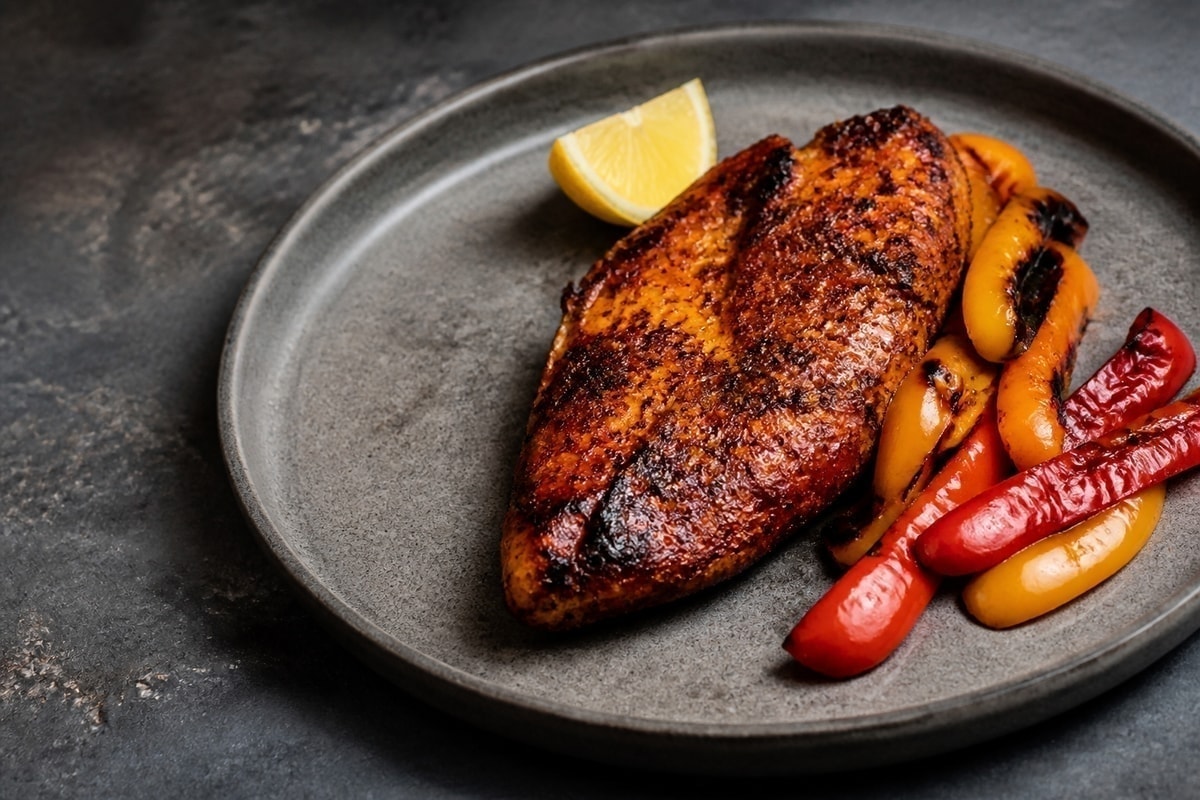 Peri-peri chicken with blistered bell peppers and lemon